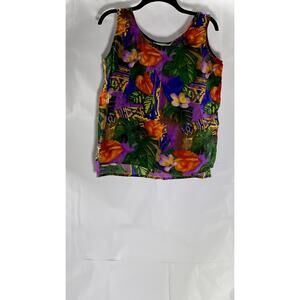 PAT ARGENTI Women's Vintage Multicolor Silk Hawaiian Tiki Print Tank Top SZ S